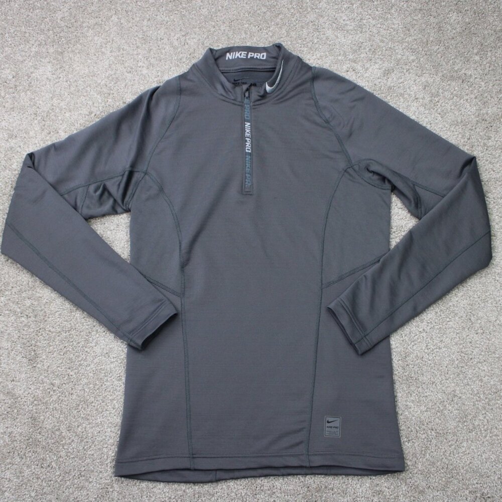 Nike Pro Sweatshirt Mens Small Gray Hyperwarm 1/4 Zip Mock Neck L/S‎ Pullover